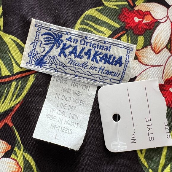 Mens L HAWAIIAN SHIRT original Kalakaua HANA Black Aloha Travel w front Pocket. - Picture 4 of 11